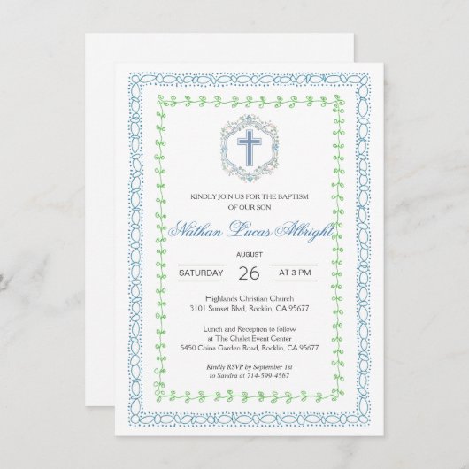 Botanische kam Blauw Kruis doop Kaart (Voorkant / Achterkant)