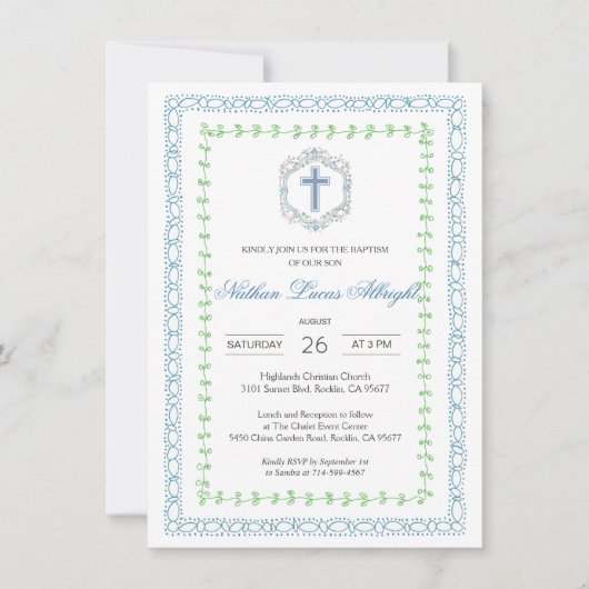 Botanische kam Blauw Kruis doop Kaart (Voorkant)