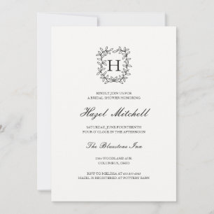 Botanische kam monogram klassieke bruiloftsdouche kaart