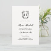 Botanische kam monogram klassieke bruiloftsdouche kaart (Staand voorkant)