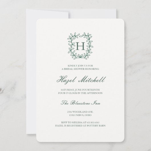 Botanische kam monogram klassieke bruiloftsdouche kaart (Voorkant)