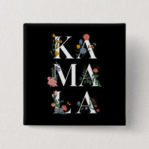 Botanische Kamala Harris Stemmen 2024 Bloemen Stem Vierkante Button 5,1 Cm