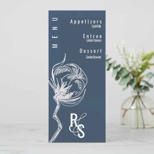 Botanische katoenblauwe Plant bruiloft Kaart (Staand voorkant)