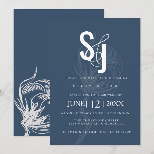 Botanische katoenblauwe Plant bruiloft Kaart (Voorkant / Achterkant)