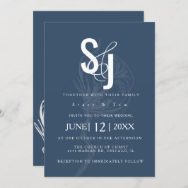 Botanische katoenblauwe Plant bruiloft Kaart