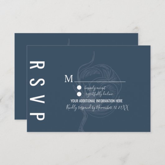 Botanische katoenblauwe Plant bruiloft Kaart (Voorkant / Achterkant)