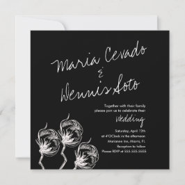 Botanische katoenen Plant Hand Drawn Black Wedding Kaart