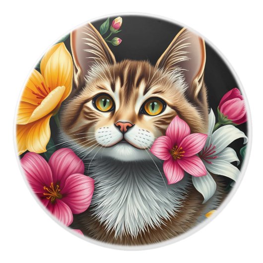 Botanische Kattenhaven Keramische Knop (Voorkant)