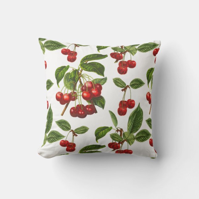  botanische kersen afdrukken op wit buitenkussen (Voorkant)