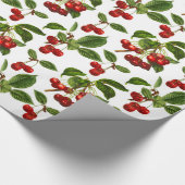 botanische kersen afdrukken op wit cadeaupapier (Hoek)