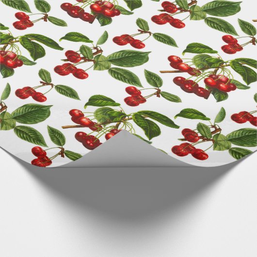  botanische kersen afdrukken op wit cadeaupapier (Hoek)