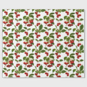 botanische kersen afdrukken op wit cadeaupapier (Vlak)