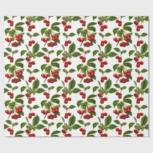  botanische kersen afdrukken op wit cadeaupapier (Vlak)