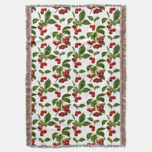 botanische kersen afdrukken op wit deken (Voorkant Verticaal)