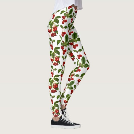  botanische kersen afdrukken op wit leggings (Rechts)