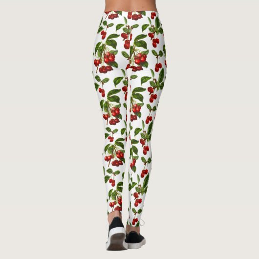 botanische kersen afdrukken op wit leggings (Achterkant)
