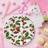  botanische kersen afdrukken op wit papieren bordje (Feest)