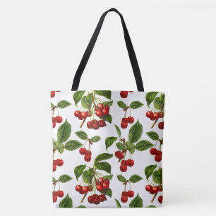  botanische kersen afdrukken op wit tote bag