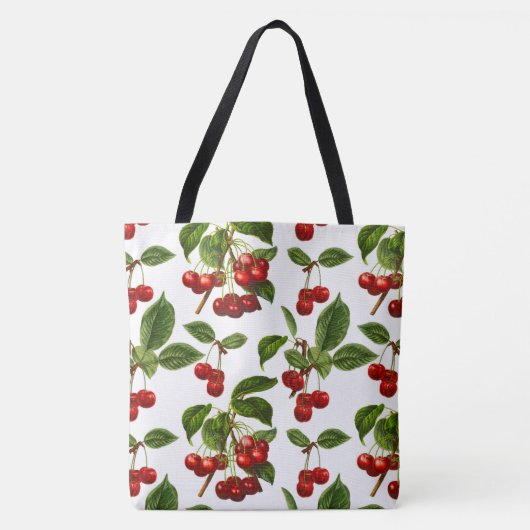 botanische kersen afdrukken op wit tote bag (Voorkant)