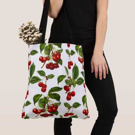 botanische kersen afdrukken op wit tote bag (Dichtbij)