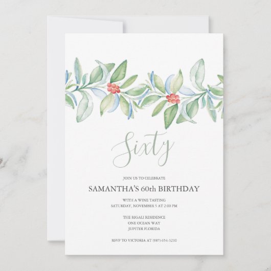 Botanische kerst 60e verjaardag uitnodiging (Voorkant)
