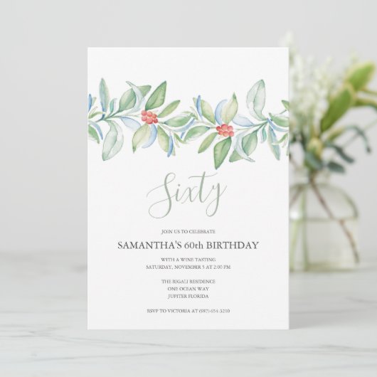Botanische kerst 60e verjaardag uitnodiging (Staand voorkant)