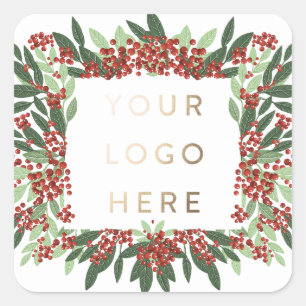 Botanische Kerst Bedrijf Aangepaste Logo Envelope Vierkante Sticker