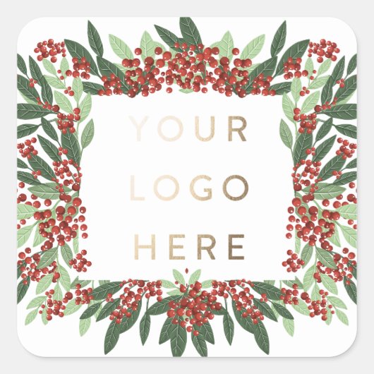 Botanische Kerst Bedrijf Aangepaste Logo Envelope Vierkante Sticker (Voorkant)