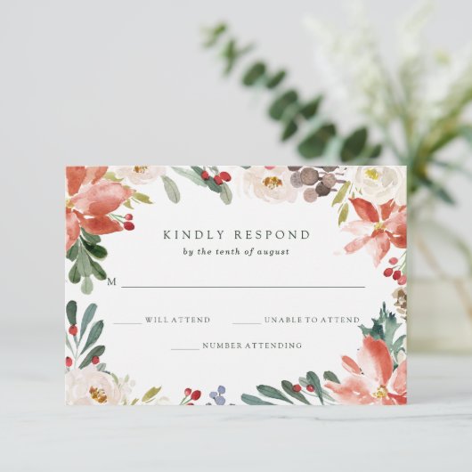 Botanische Kerst | Bloemrijke Holiday Bruiloft Kaart (Staand voorkant)