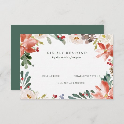 Botanische Kerst | Bloemrijke Holiday Bruiloft Kaart (Voorkant / Achterkant)