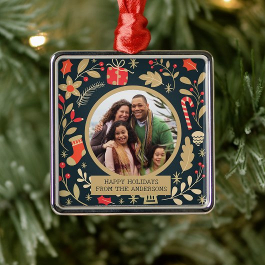 Botanische Kerst Familie Foto Ornament