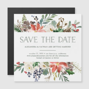 Botanische kerst   Floral Holiday Save the Date Magnetische Uitnodiging