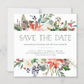 Botanische kerst | Floral Holiday Save the Date Magnetische Uitnodiging (Voorkant)