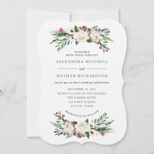 Botanische kerst | Floral Holiday Weddenschap Kaart (Voorkant)