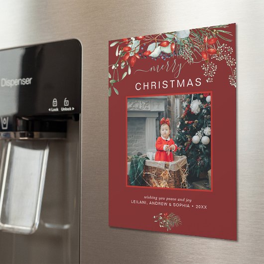 Botanische Kerst Foto Wenskaart Magneet