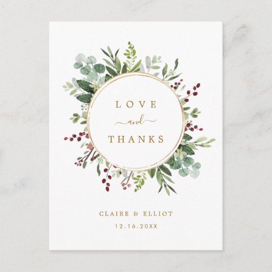 Botanische kerst gouden bruiloft dank u briefkaart (Voorkant)