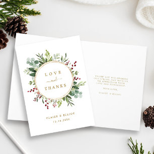 Botanische kerst gouden bruiloft dank u gevouwen kaart