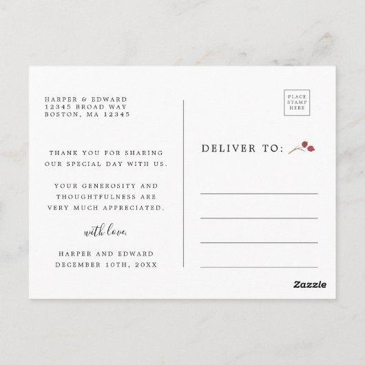 Botanische Kerst Groene Trouwfoto Bedankt Briefkaart (Achterkant)