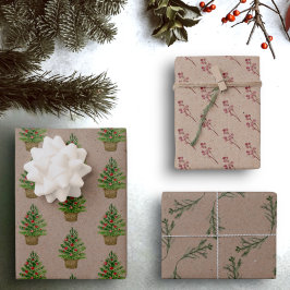 Botanische kerst in de Waterverf van Rustic Kraft Inpakpapier Vel