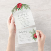 Botanische kerst in Poinsettia Winter Greenergy All In One Uitnodiging (Afscheurbaar)