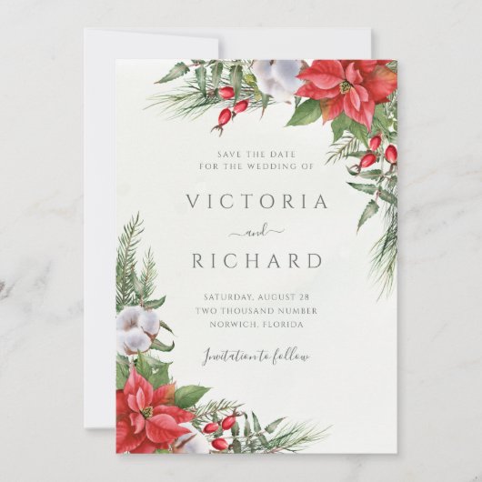 Botanische kerst in Poinsettia Winter Greenergy Save The Date (Voorkant)