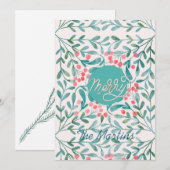 Botanische kerst in rood en groen met de hand gesc feestdagenkaart (Voorkant / Achterkant)