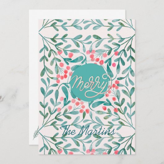 Botanische kerst in rood en groen met de hand gesc feestdagenkaart (Voorkant / Achterkant)