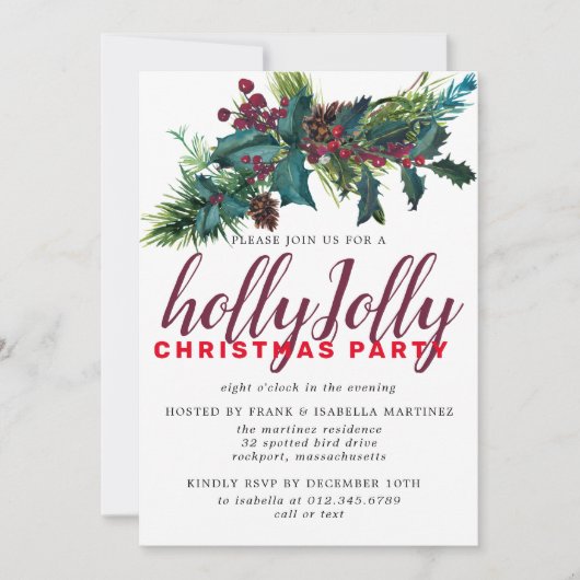 Botanische kerst in Roustic Holly en Berries Kaart (Voorkant)