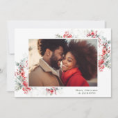 Botanische Kerst Lijst Kersen Wit Rood Foto Feestdagenkaart (Voorkant)