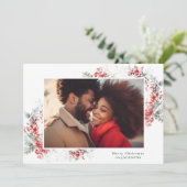 Botanische Kerst Lijst Kersen Wit Rood Foto Feestdagenkaart (Staand voorkant)