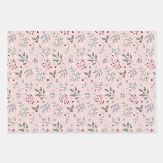 Botanische Kerst met Mistletoe Patroon Inpakpapier Vel (Voorkant)