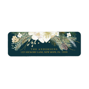 Botanische kerst Waterverf retour adres Etiket