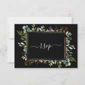 Botanische kerstavond met kerstfeestdag, zwart RSVP kaartje (Voorkant)