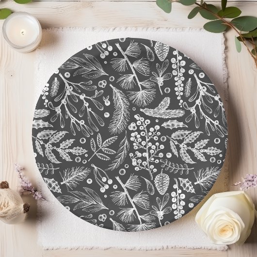 Botanische kerstavond Pine Berries Patroon Papieren Bordje